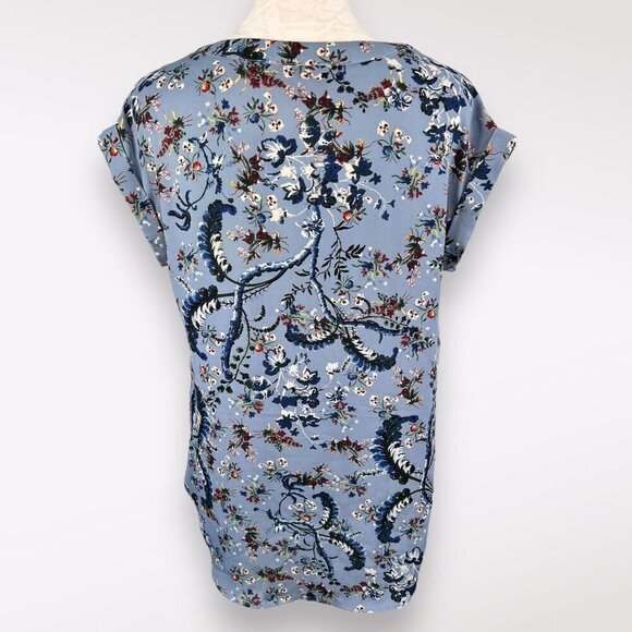 Philosophy Blue Floral Print Short Sleeve Blouse V-Neck XS - Picture 5 of 8